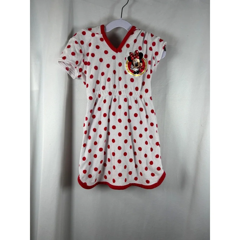 Disney Junior Minnie Mouse Girls 5T Hooded Swim Cover Up Red Polka Dot 7958063MI